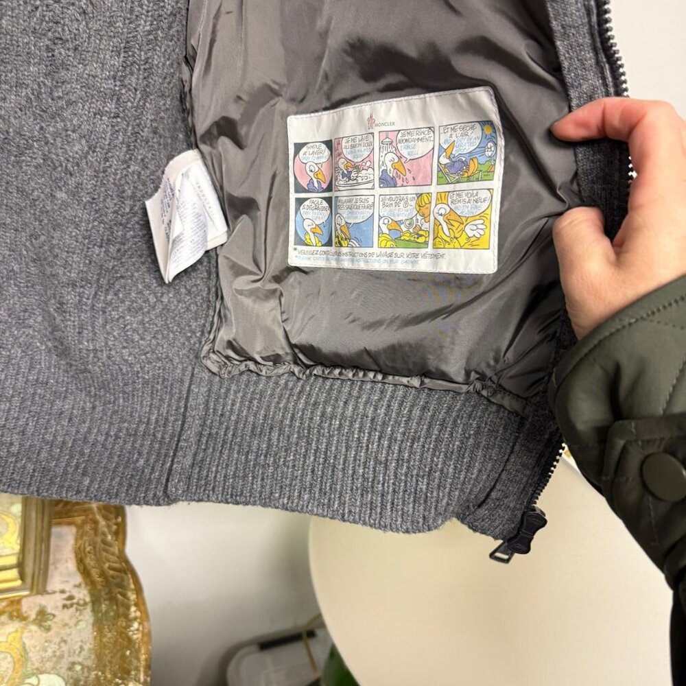 Moncler Grey Wool Cable Knit Down Puffer Zip Cardigan Jacket - Picture 4 of 4